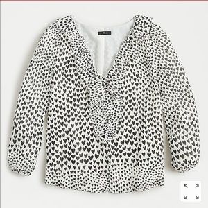 J Crew Ruffle Trim All Over Hearts Blouse